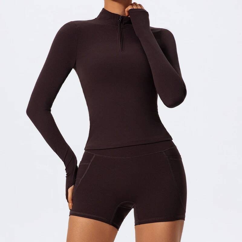 Ctenkevet 2Pcs Sports Suit Half Zipper Long Sleeves Slim Yoga Set Female Flared Activewear Gym Workout Sportswear Women