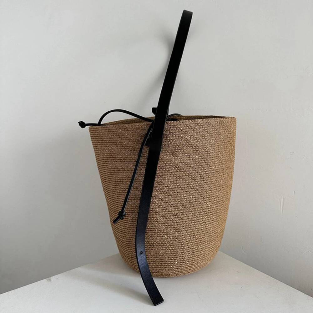 Woven Straw Women With Adjustable Strap Summer Beach Solid Shoulder Bag Cute Handbag For Travel Shopping