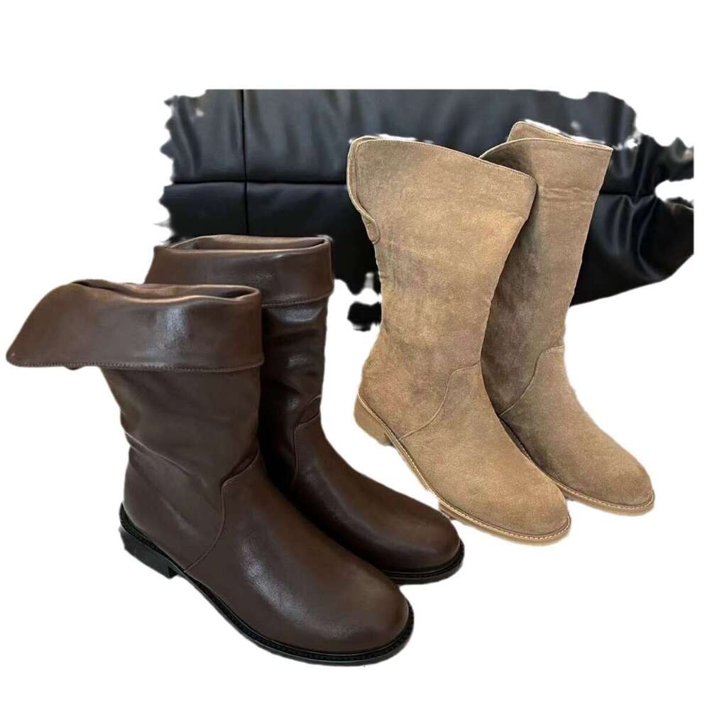 Korean Style Two-Way Split Fold Martin for Women, Autumn Winter Chunky Heel Western Cowboy Mid-Calf Short Boots, Chelsea Boots