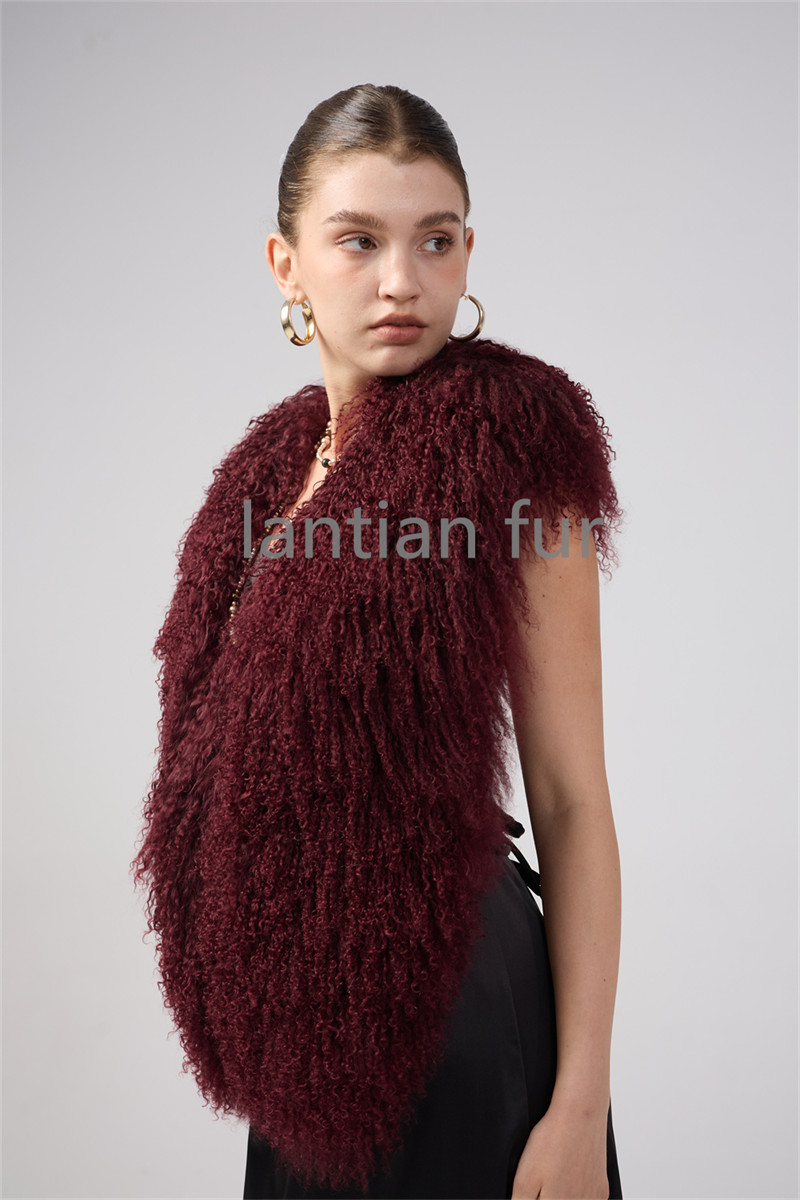 New Real Mongolian Fluffy Fur Halter Top Vests Backless Bandage Sleeveless Jackets Top Outerwear Coat