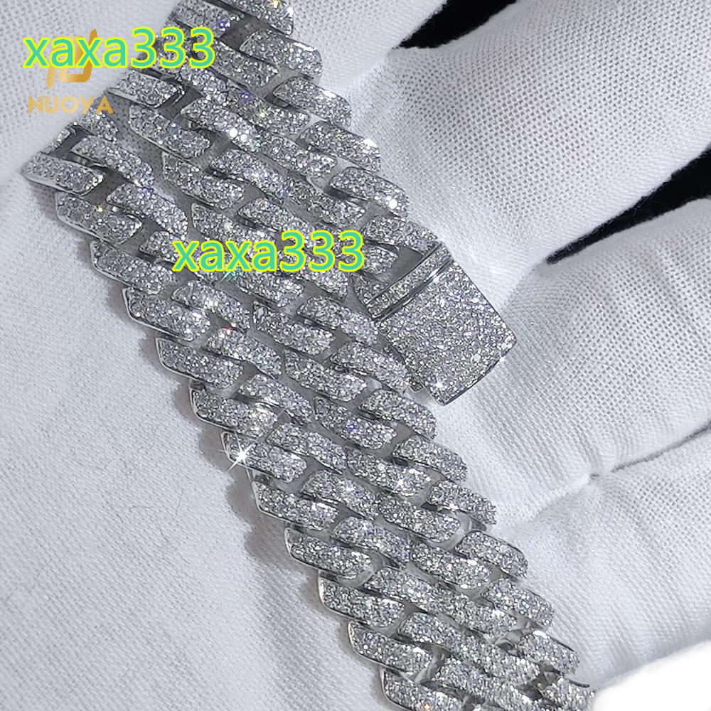 NUOYA 925 Sterling Silver Jewelry 10mm VVS Moissanite Miami Cuban Link Chain in Silver 925 Cuban Link Chain Necklace for Women