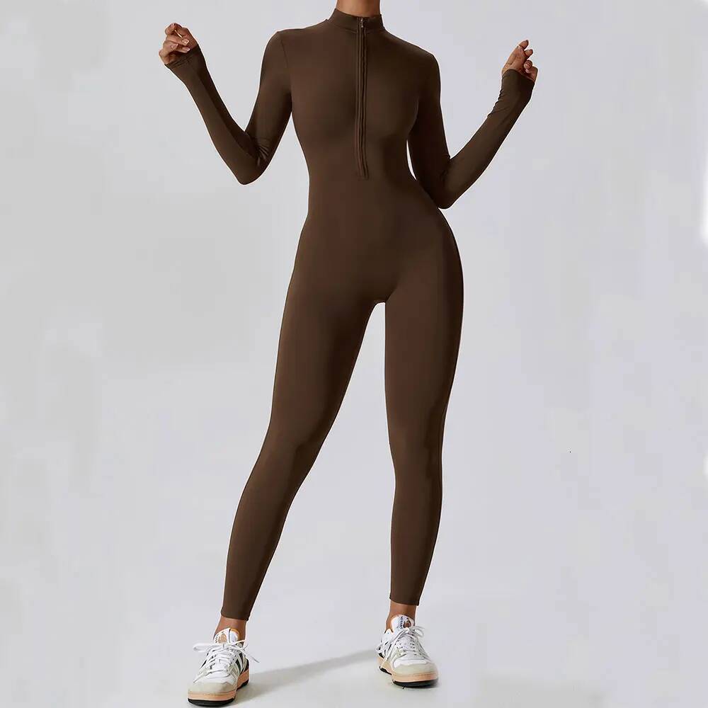 Yoga Jumpsuit Sleeved Zipper Training Rompers Sportswear Gym Fiess Workout Clothes Running Sports Long Pants Bodysuits