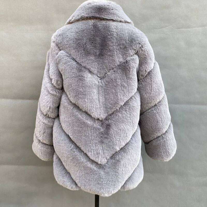 ZADORIN Winter Fashion Long Faux Rabbit Coat Turn Down Collar Fluffy Warm Fake Fur Coats and Jackets Women Jacket