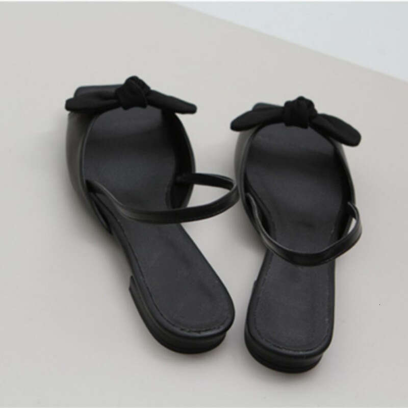 French Style Velvet Green Square Strap Open Toe Sandals for Women Summer Bow Flat Low Heel Slippers