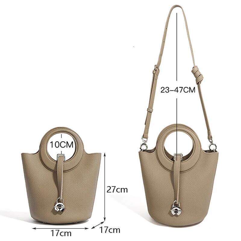 Real Leather Designer Bucket Bag Versatile Classic Vegetable Basket Women's Handbag