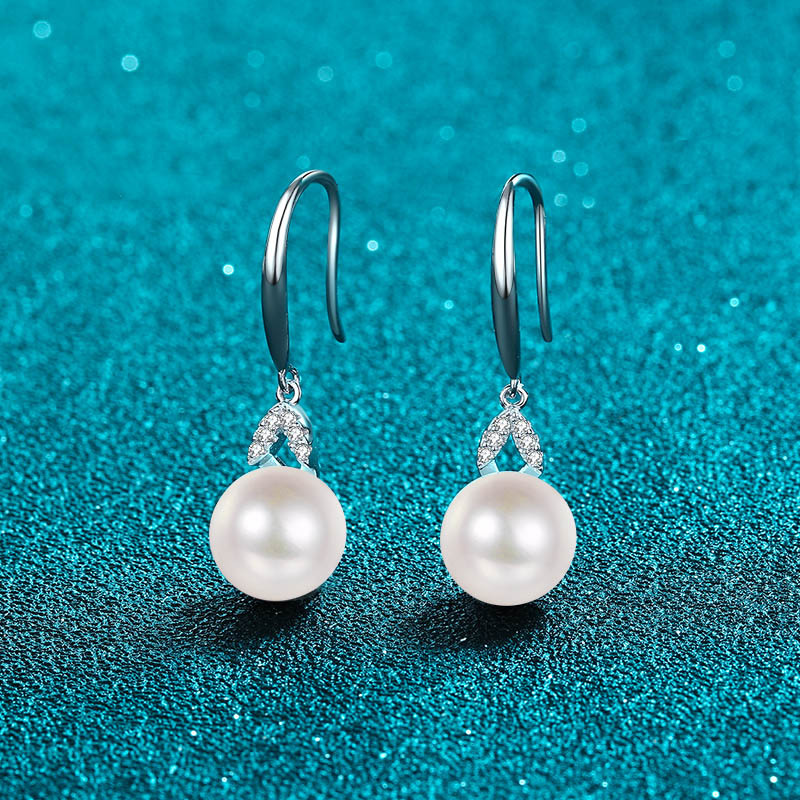 925 Sterling Silver Drop Earrings with Flawless Freshwater Pearls and Moissanite Dangles Direct Wholesale Popular Style