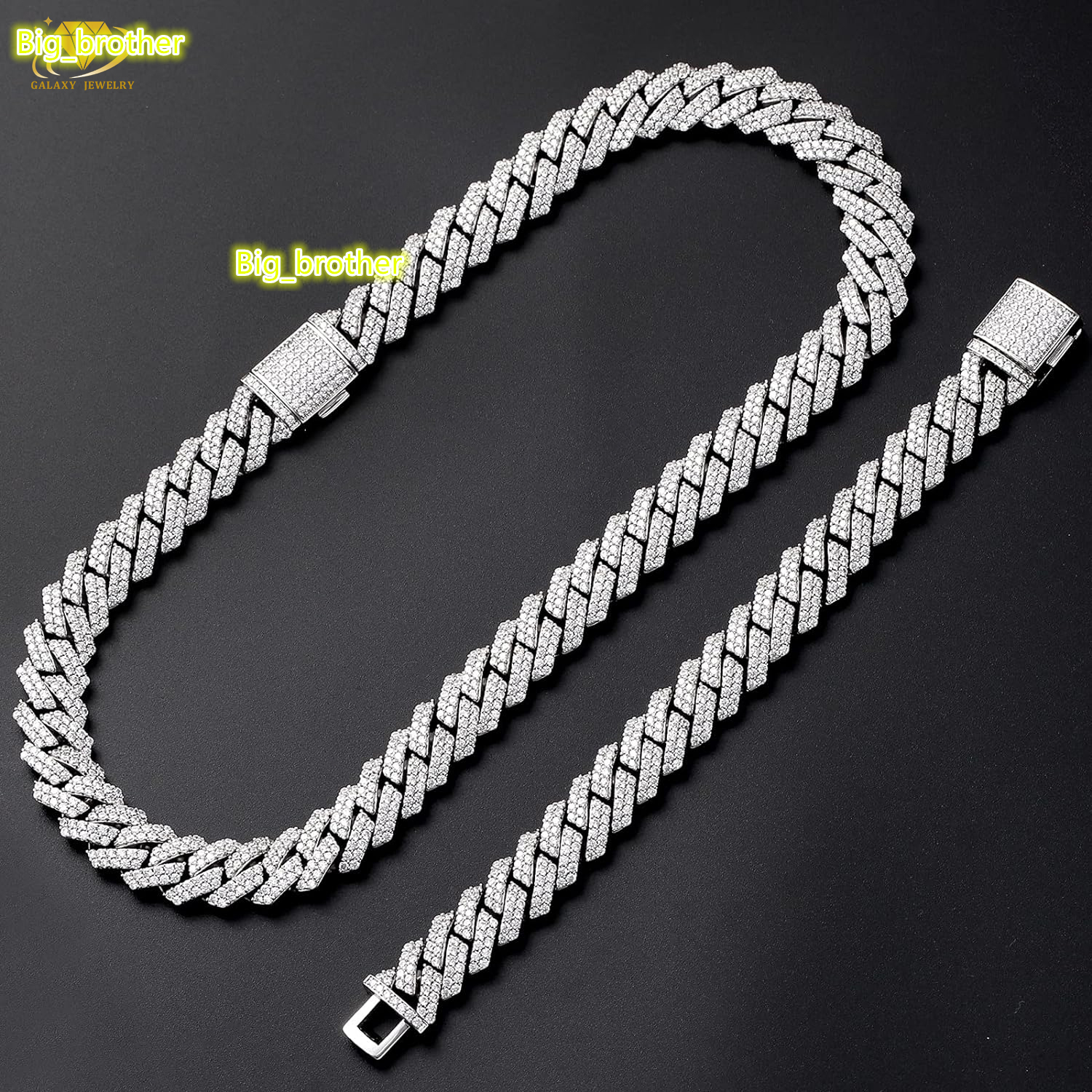 Cuban Chain Bracelet Iced Out 2 Rows Moissanite Diamond Hip Hop 925 Sterling Silver 15mm 18mm 20mm Cuban Link Chain Necklace