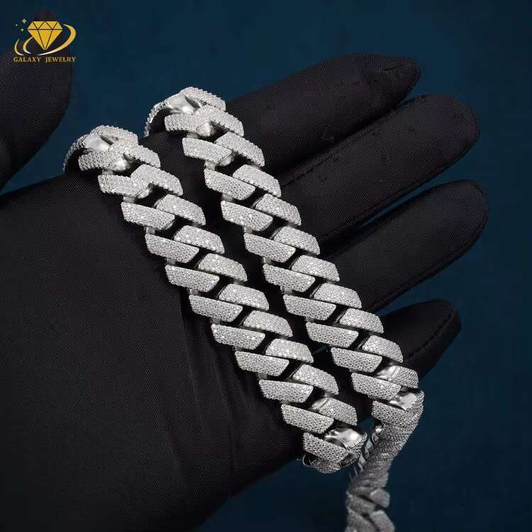 Fashion Jewelry Necklaces 8mm-20mm Wide Hiphop Necklace Bracelet Moissanite Cuban Chain Silver Vvs1 Moissanite Cuban Chains