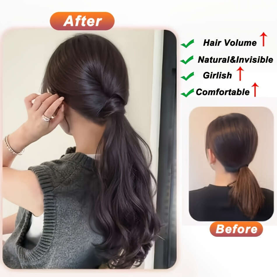 20inch Elegant Wide Synthetic - Heat Resistant Fiber, with Non-Slip Rubber Band, Women's Low Tie Accessory, Suitable for All Ethnicities, Natural