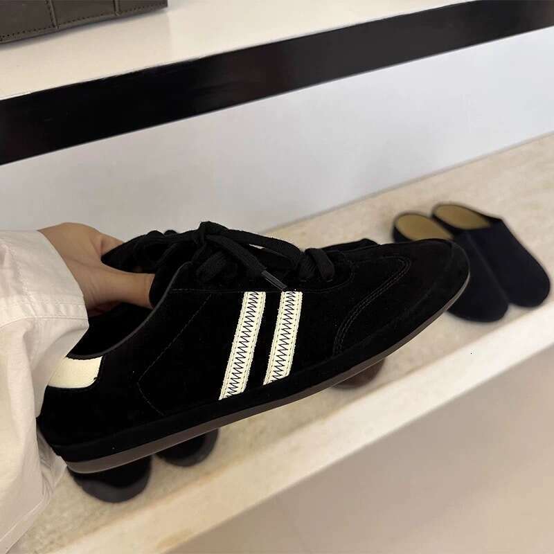 Genuine Leather Color-Block Round-Toe Lace-Up Flat Training for Women Casual Lightweight Running Sports Versatile Agan Shoes