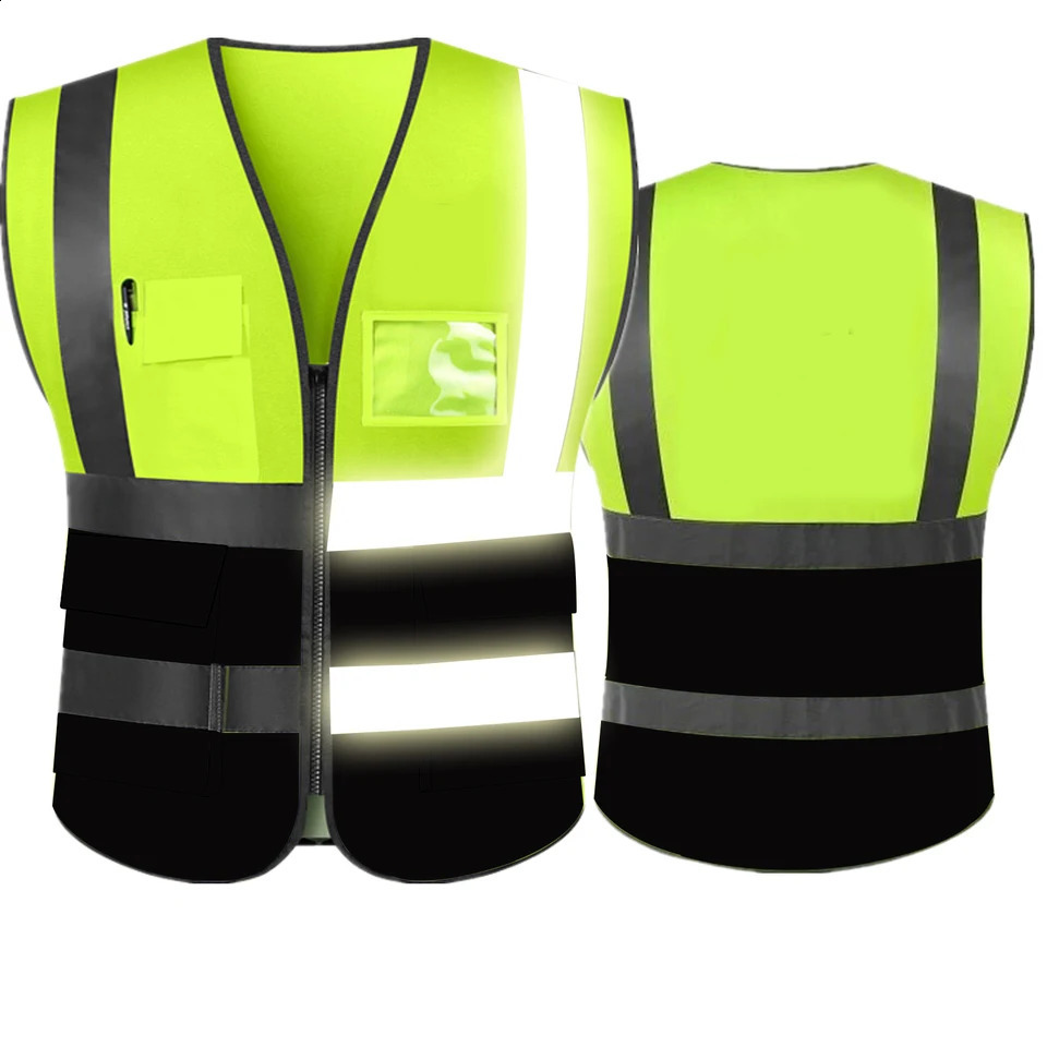 Hi Visibility Reflective Safety Vest With Reflective Strips and 5 Pockets Construction Work Uniform Vest ANSI Class 2 Standard 250528