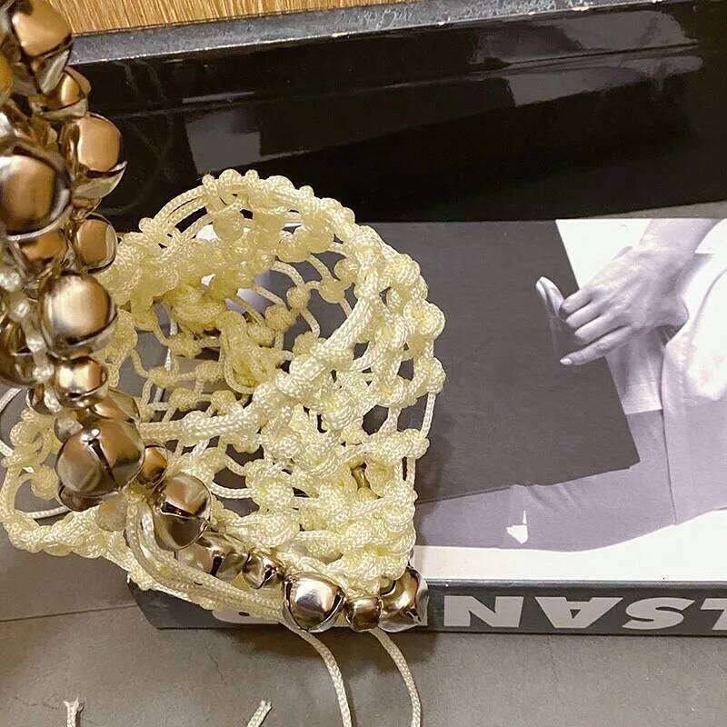 Women's Bags Designer Small Bell Shoulder Hollow Woven Bags For Women Rope Fishing Net Handbags And Purses Designer Drawstring Bag Flap NEW