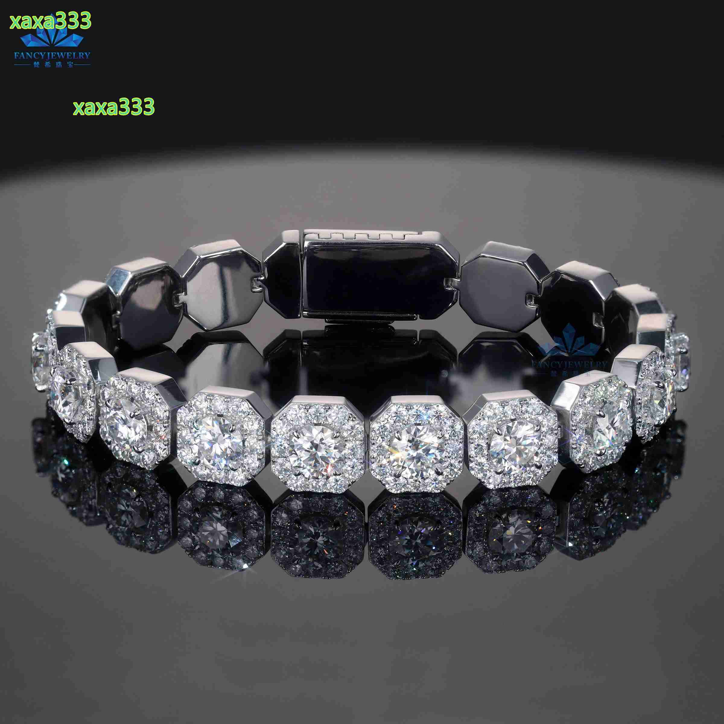 Professional Standard 925 Silver Tennis Bracelet 11MM Width Hiphop Rock-Candy Chain Diamond Square Moissanite Gold Jewelry Gift