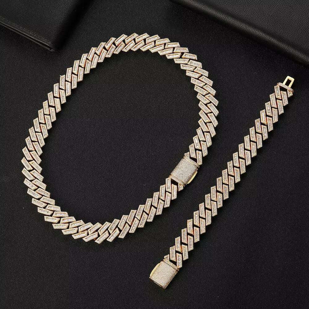 NUOYA Hip Hop Jewelry Iced Out 18MM 925 Sterling Silver Prong Chain Necklace Bling Moissanite Cuban Link Chain for Men Women