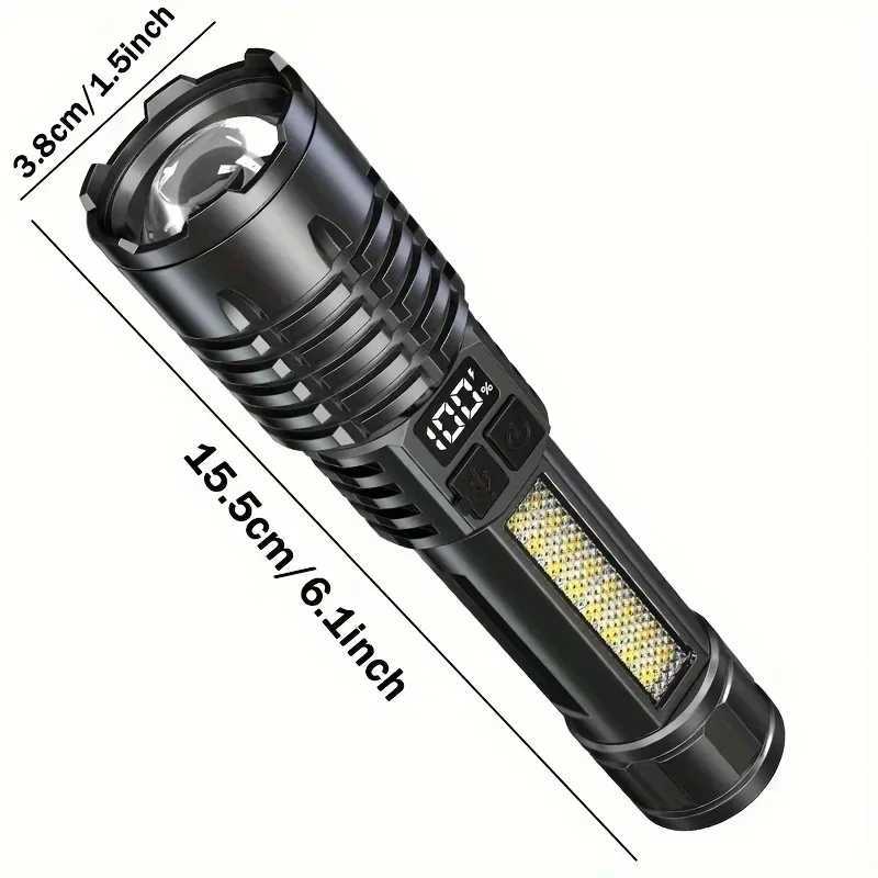 High Power Rechargeable LED Flashlight Strong LED Flashlight Portable Emergency With Side Light Torch For Outdoor Camping Hiking XJ250529