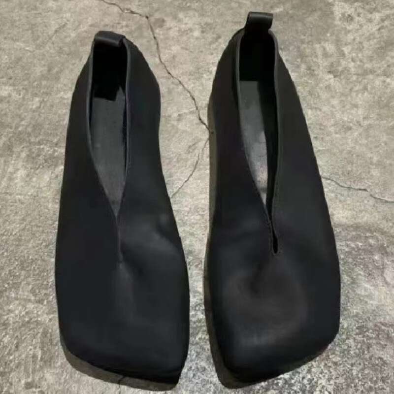 Genuine Leather Niche Dark Avant-Garde Square Toe Ballet Flat Shoes for Women Summer Autumn Comfortable Slip-On Loafers