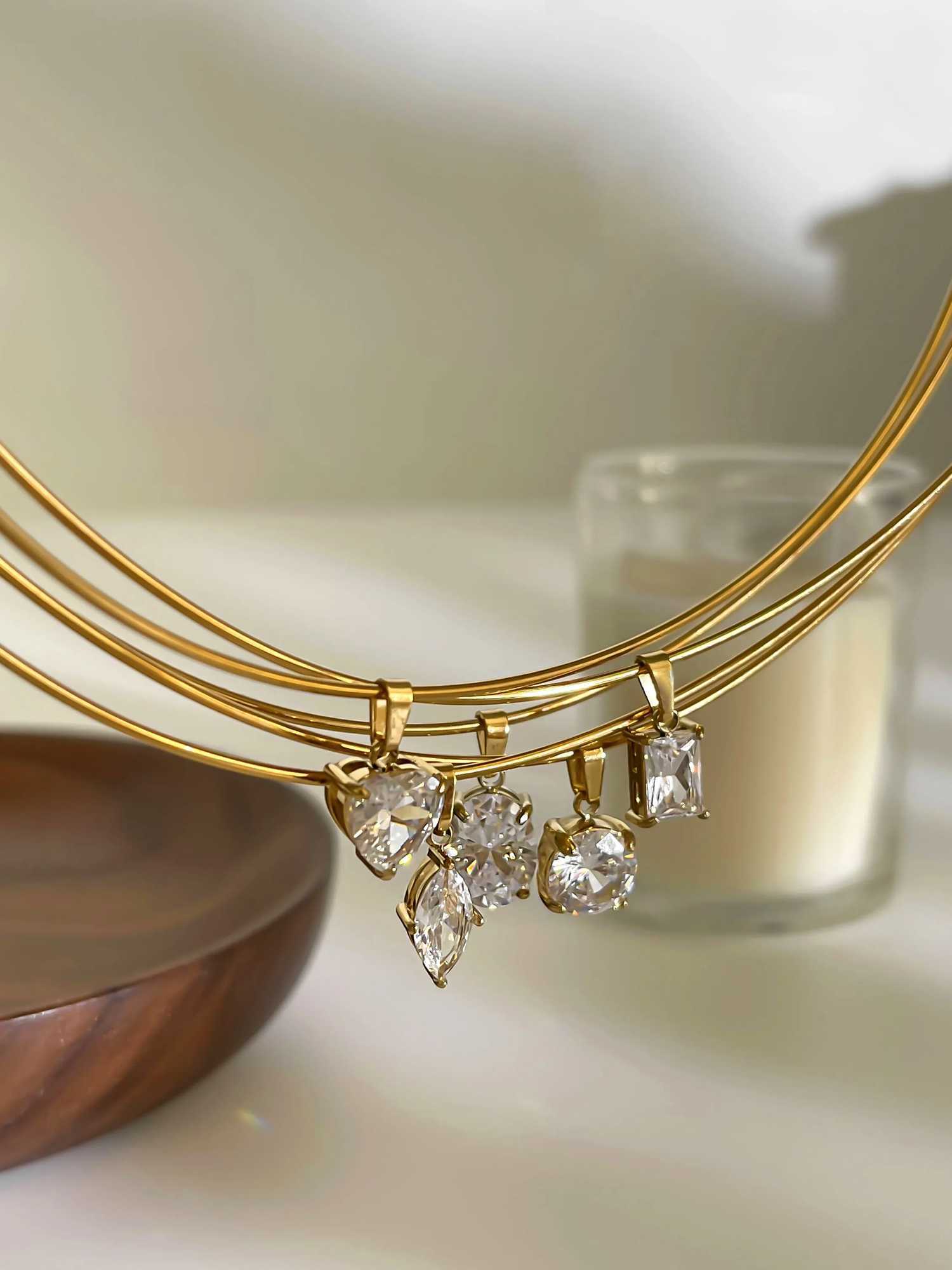 GHIDBK Statement 5 Designs Sparkling AAAA Zircon Pendant Necklace for Women Stainless Steel Choker Necklace Trendy Daily Jewelry XJ250528