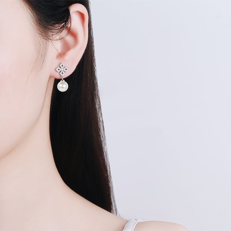 925 Sterling Silver Earrings for Women, 31-Point Moissanite Freshwater Pearl Stud and Drop Earrings, Fashionable Fragmented Stone Design, High-End Jew