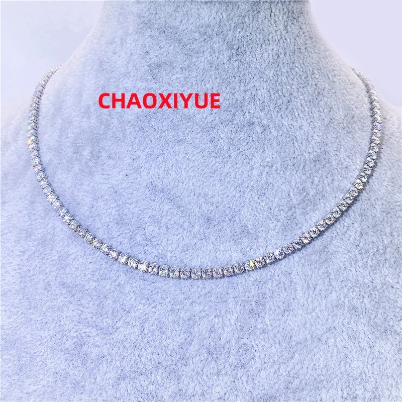 3mm Width Moissanite Diamond Chain Sterling Silver Iced Out Moissanite Hip Hop Necklace Tennis Chain