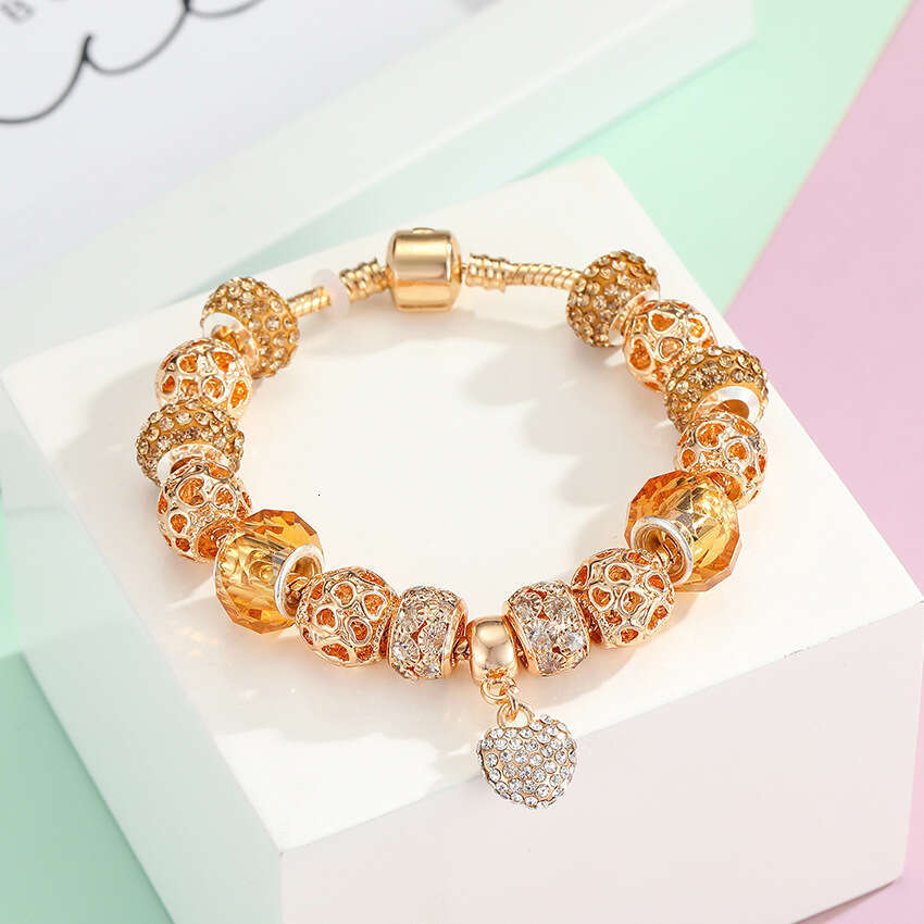 DIY Alloy Large Hole Bead Full Dia Heart-shaped Gold Shell Bracelet Jewelry