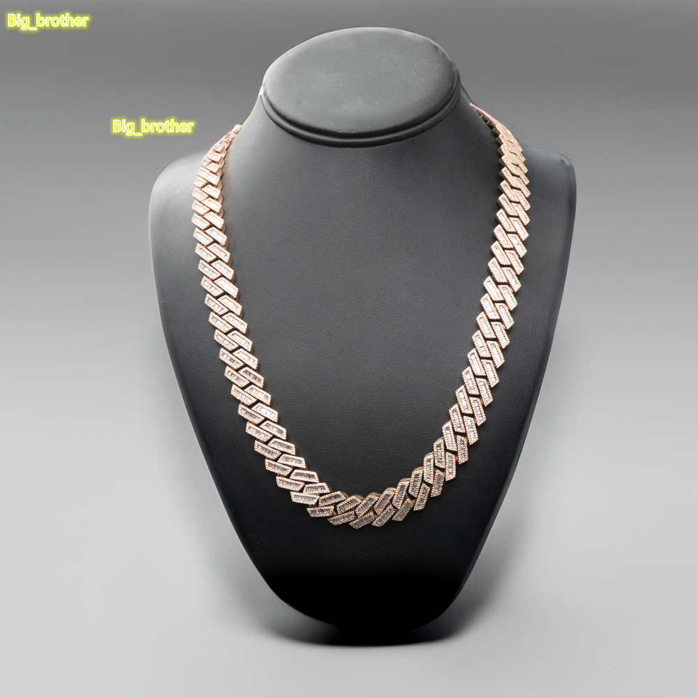 925 Sterling Silver Moissanite VVS Diamond Iced Rose Gold Plated Cuban Chain Necklace Custom Hip Hop Body for Men Women Weddings