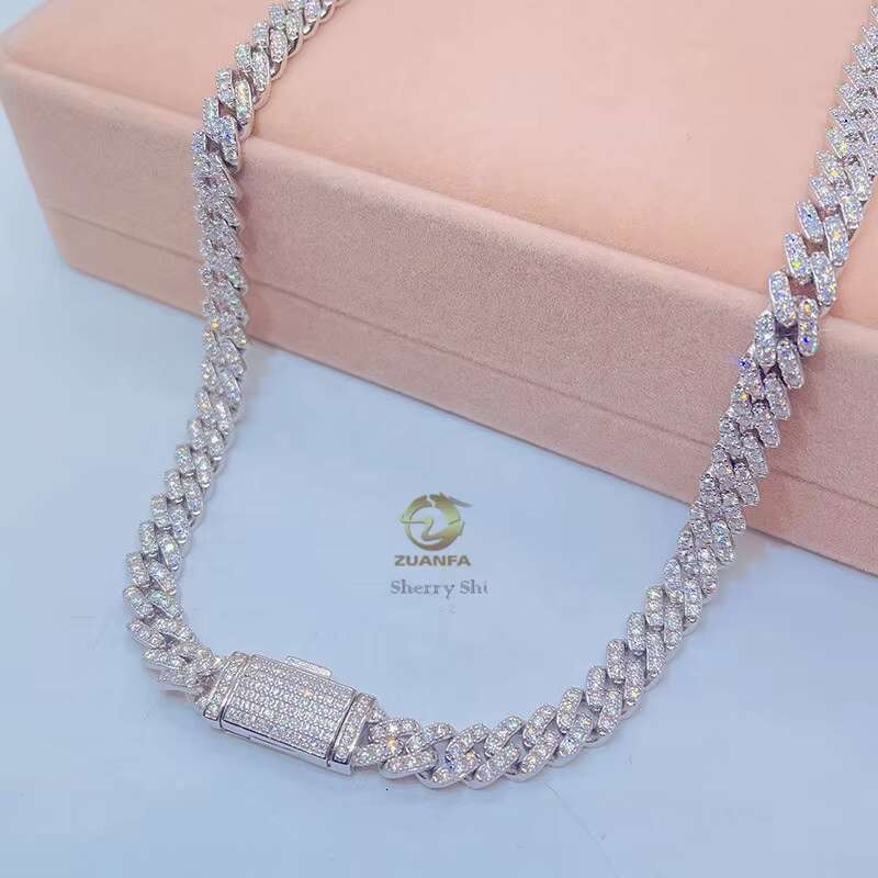 Hot Sell Drop Shipping Iced Out Vvs Diamond Hip Hop 8mm Moissanite Cuban Chain