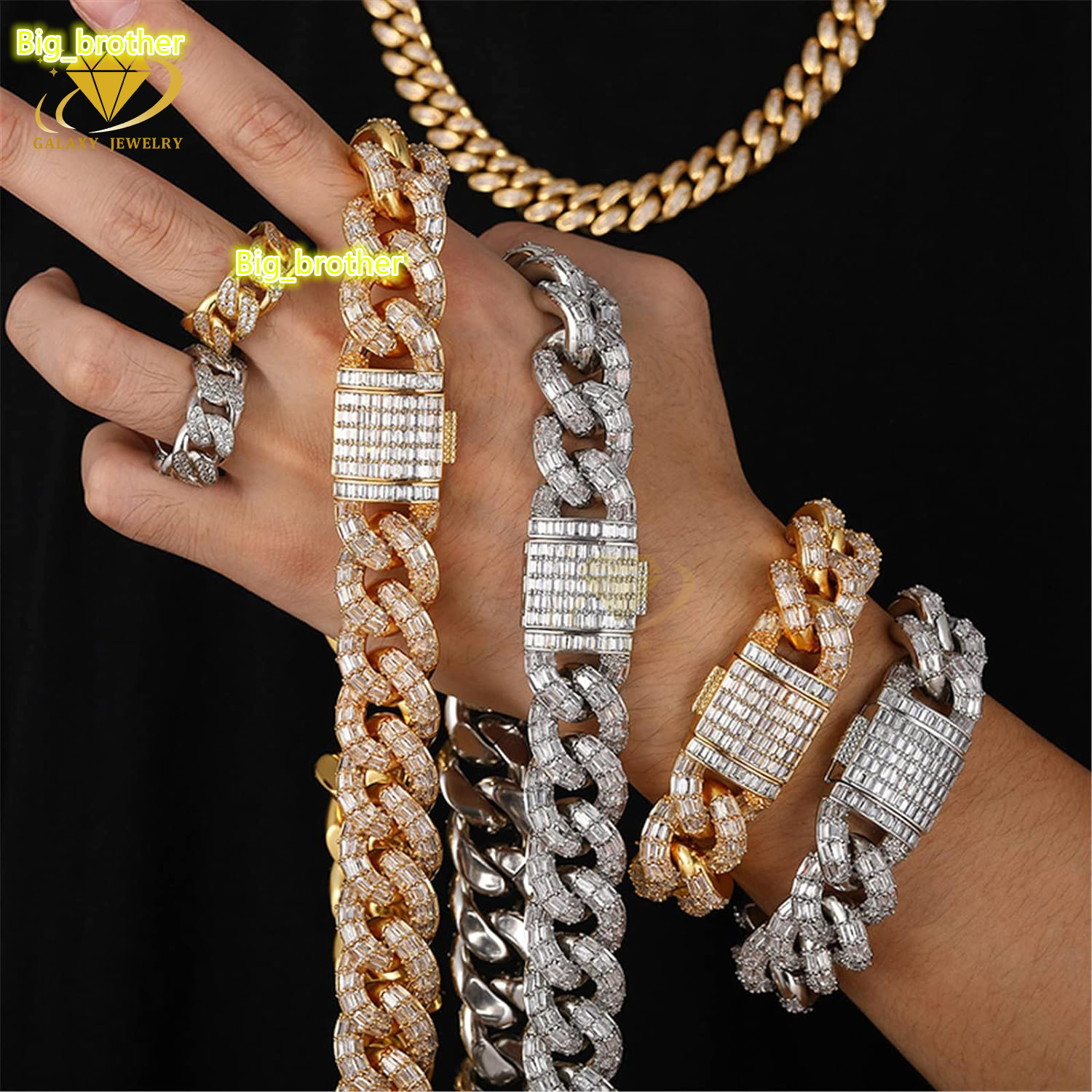 6mm-20mm Baguette Cut Miami Cuban Chains Bling Chain Vvs Moissanite 925 Sterling Sliver Cuban Link Chain Mossante Jewelry