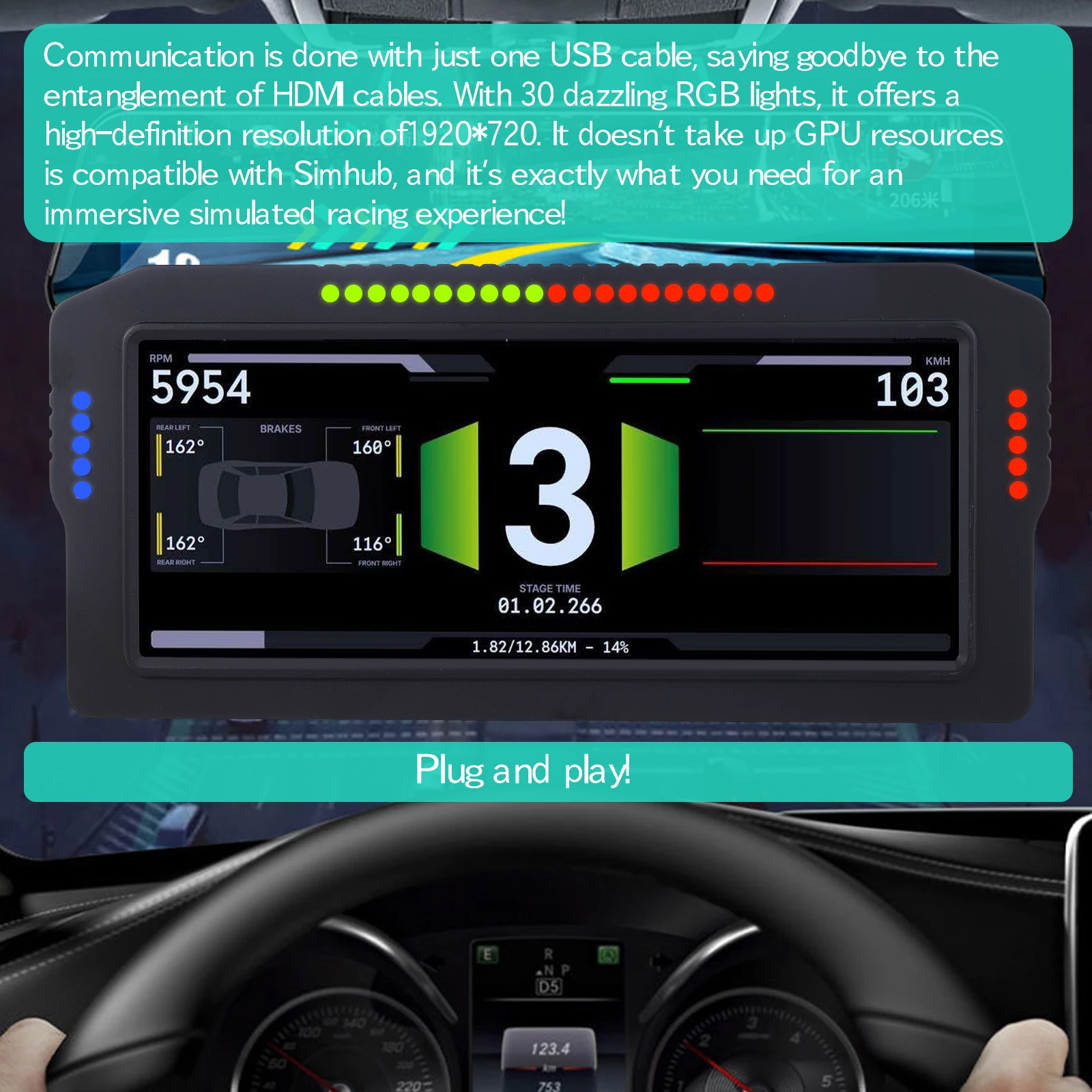 SimRuito dashboard Sim racing dashboar Sim display 10.3 inch steering wheel display dashboard 30RGB Pc steering wheel displa