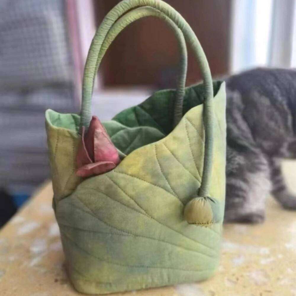 Niche design new lotus leaf hand carry shoulder Tote bag retro style fashion versatile bucket bags