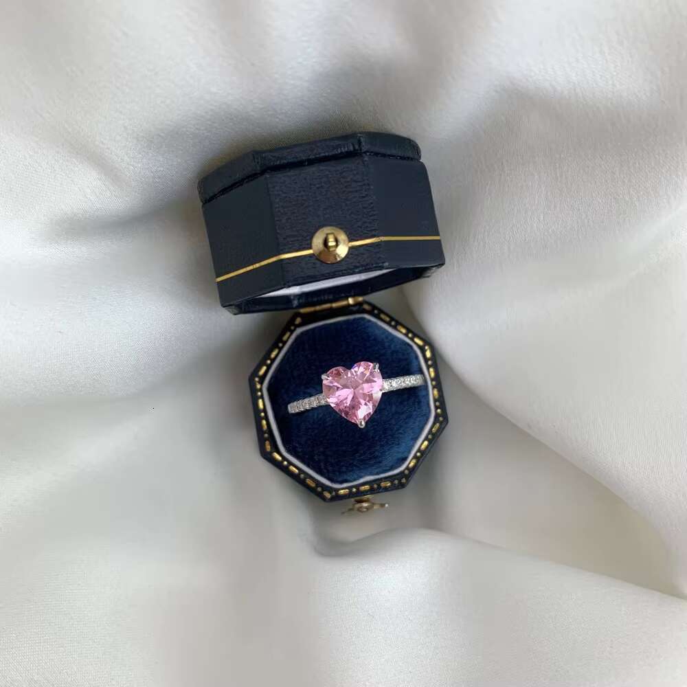 925 Sterling Silver Pink Diamond Ring Fashion Simple Love Drop Bow Full Diamond Ring for Women