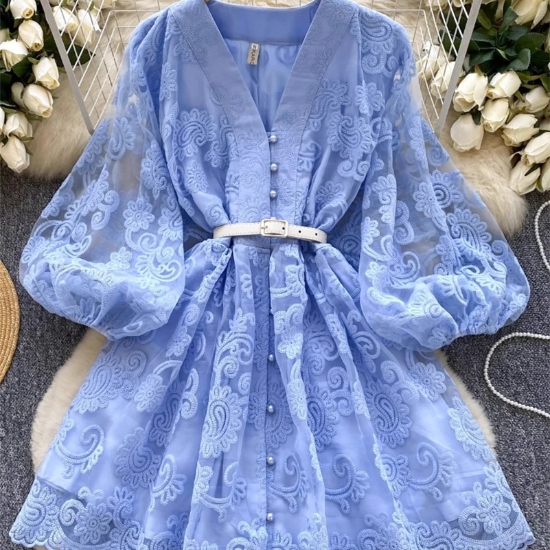 France Elegant Vintage Evening Dress Women Embroidery Sashes Short Party Dress Female Casual Holiday Clothing 250517