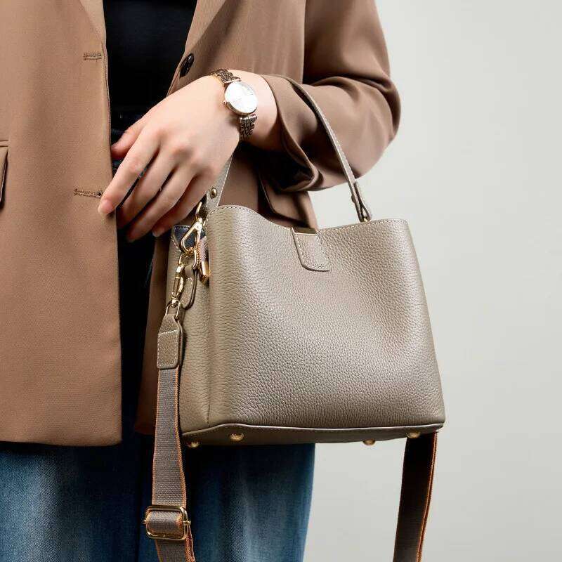 High-Quality Genuine Leather Bucket Shoulder Bags Tote For Purses With Two Strap Designer Women High-End Handbags