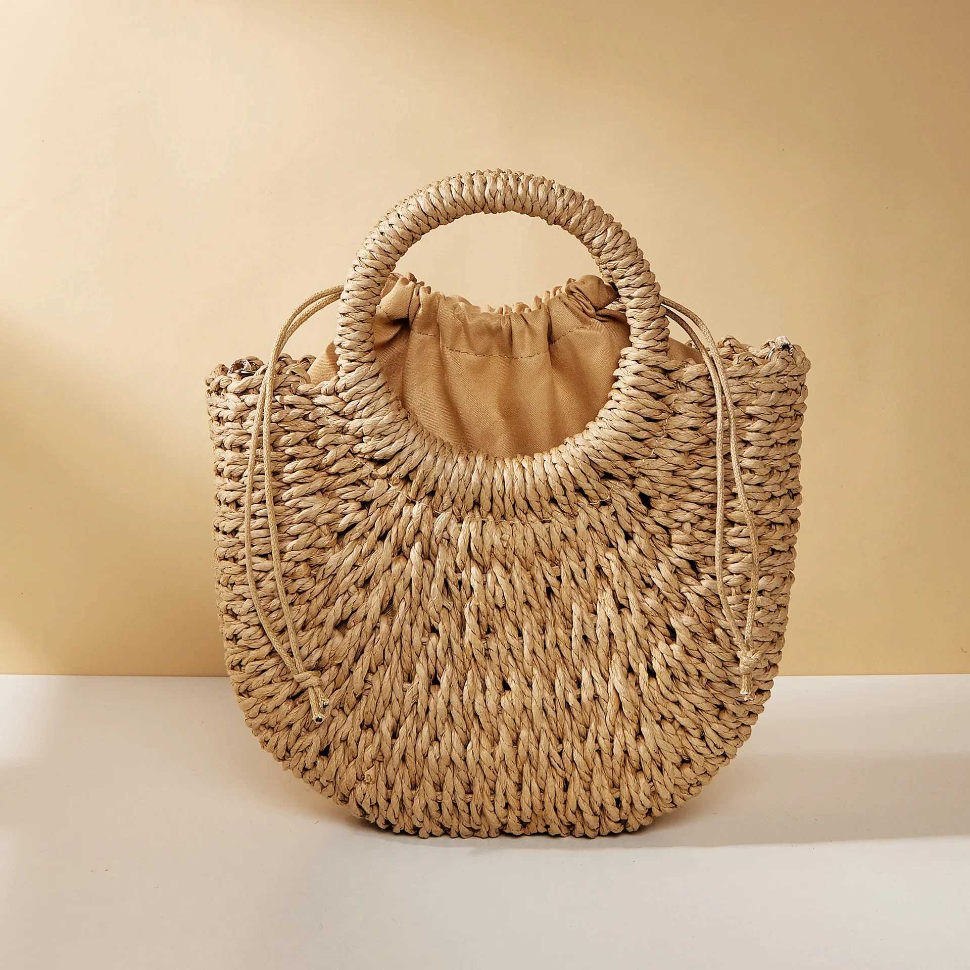 Handwoven Straw Rattan Half-Moon Beach Handbag Large Capacity Women Summer Hollow Out Shoulder Crossbody Bag Woven Tote Bag XJ2520528