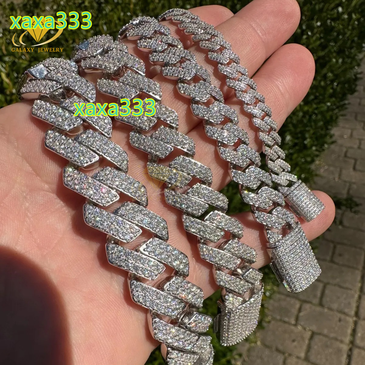 Wholesale Custom 8mm 12mm 16mm 20mm Hiphop Rock Cuban Bracelets Necklace 2 Rows Iced Out Moissanite Diamonds Cuban Link Chains