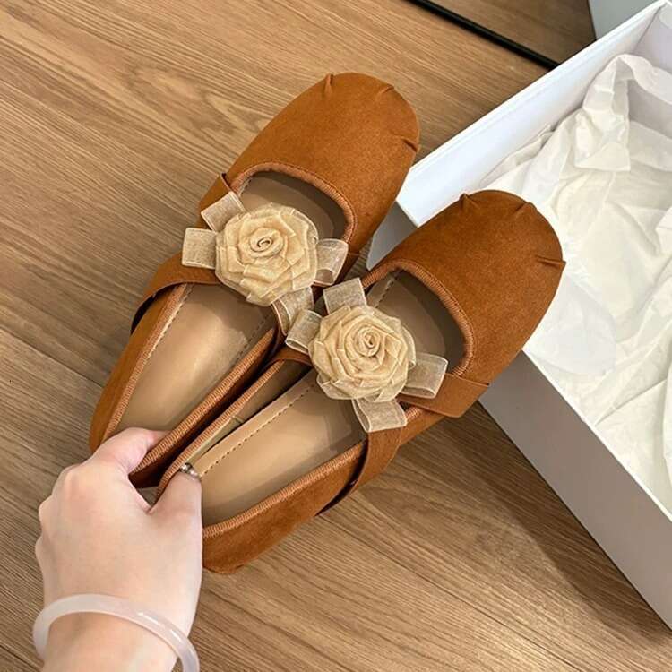 Genuine Leather French Niche Floral Mary Jane for Women 2024 New Ballet Flat Evening Shoes