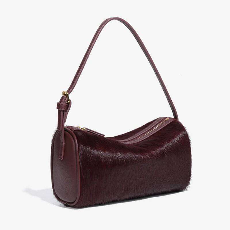Genuine Leather Horsehair Underarm Bags For Women Designer Handbags Purses 2025 New In Vintage Barrel Shoulder Crossbody