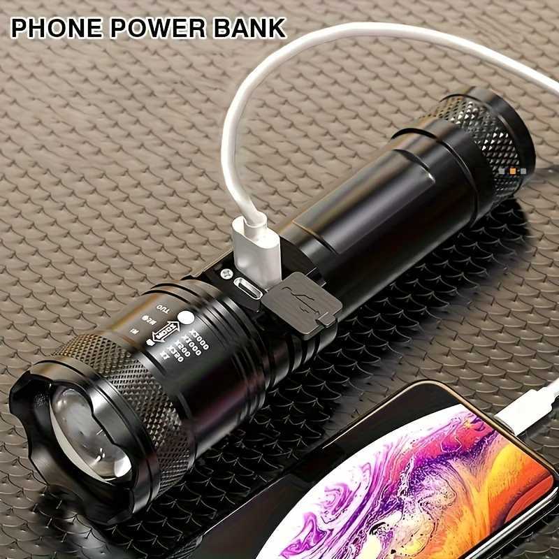 Powerful LED Flashlight Battery Display USB Rechargeable Light Telescopic Zoom Torch Lamp Outdoor Camping Fishing Lantern XJ250529