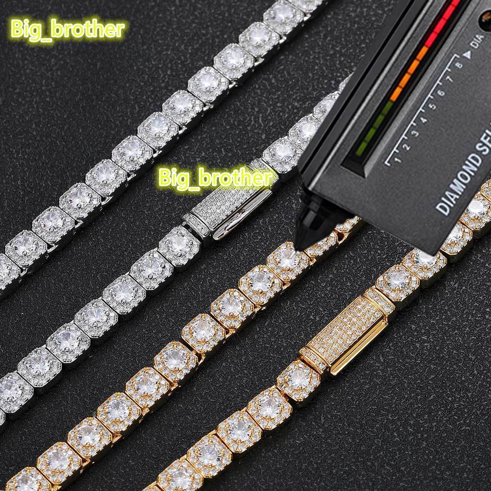 Nuoya 7mm Custom 925 Sterling Silver Tennis Chain Luxury Vvs Moissanite Diamond Cluster Tennis Chain Necklace