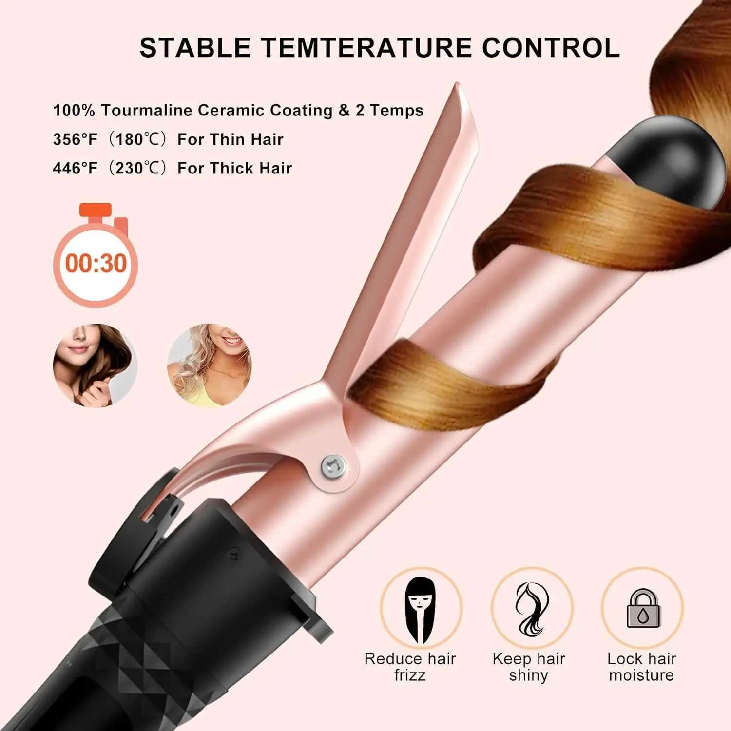 5 in 1 Curling Iron Set with Curling Brush 0.35-1.25 Hair Curler Wand for Hairstyle and Heat Resistant Gloves and Hair ClipsXJ250528