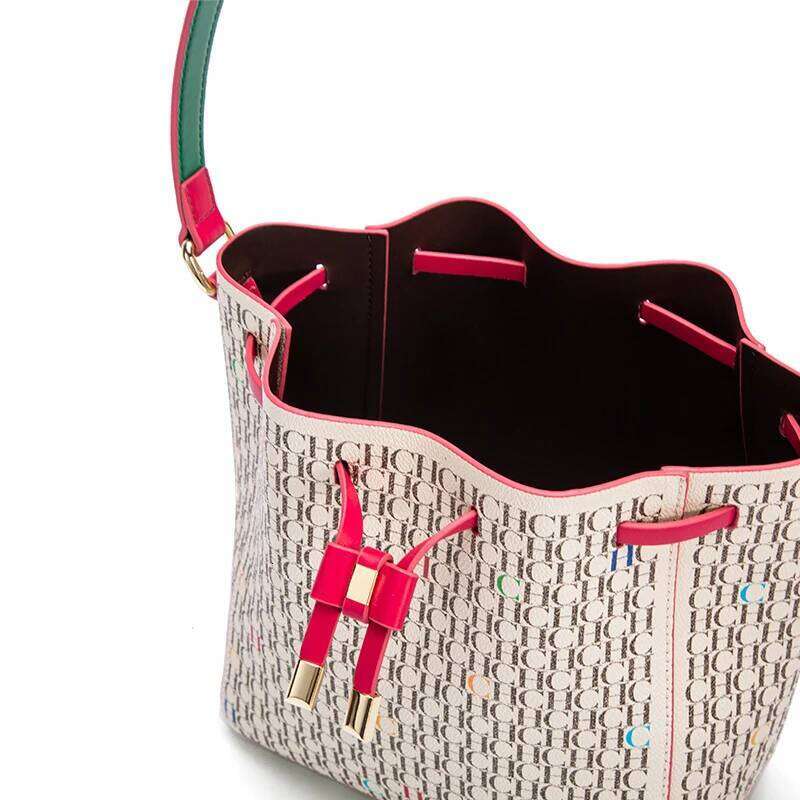 Letter Print Drawstring Opening Classic Shoulder Fashion Printed Bucket Women's Vintage Crossbody Bag