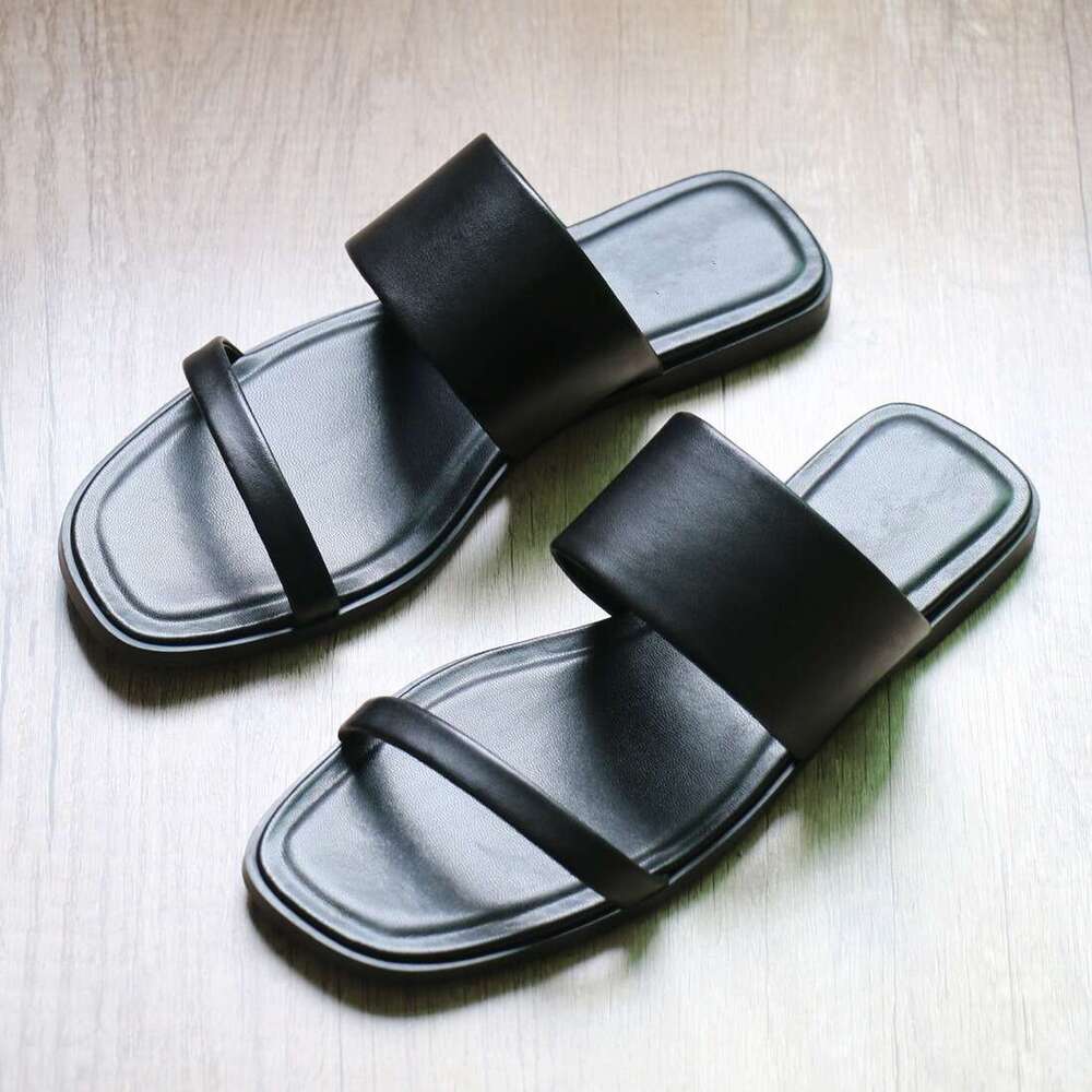 Genuine Leather Korean Style Niche Square Strap Open Toe for Women Outdoor Summer New Fashion Versatile MD Sandals