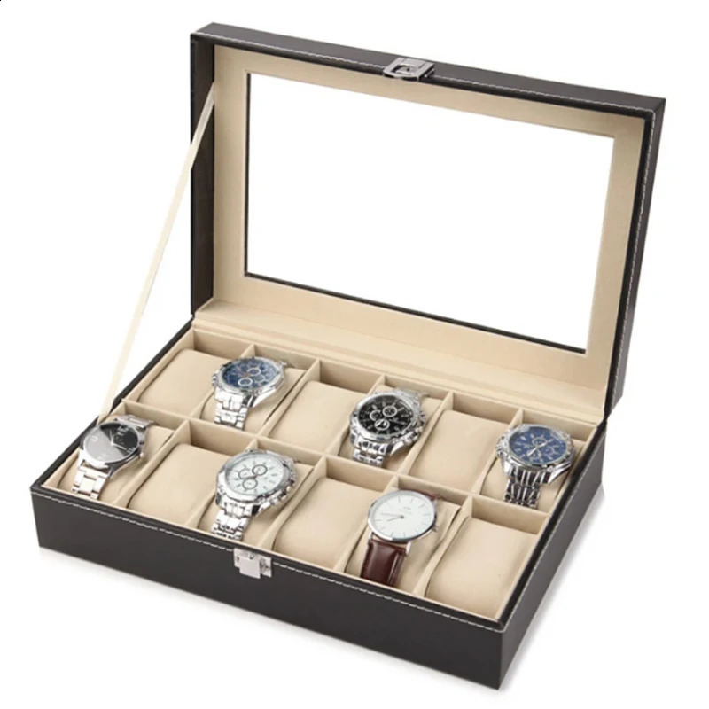 Multiple Slots 2 3 4 5 6 10 12 20 Girds Watch Display Case Organizer Storage Box With Lock PU Leather For Men and Women 250528