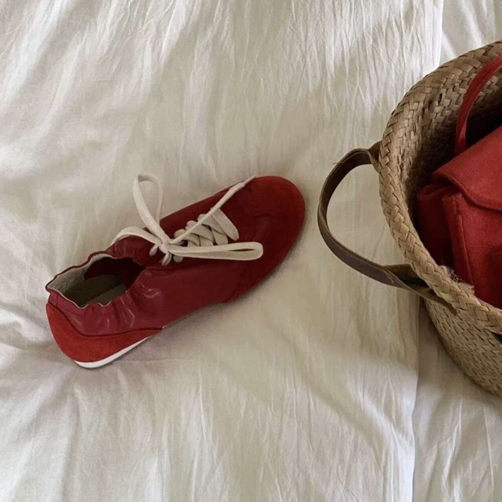 Sheepskin Version ~ Korean Style Casual Comfortable Elastic Band Flat Lace-up Dexun for Women 2025 New Sports Agan Shoes