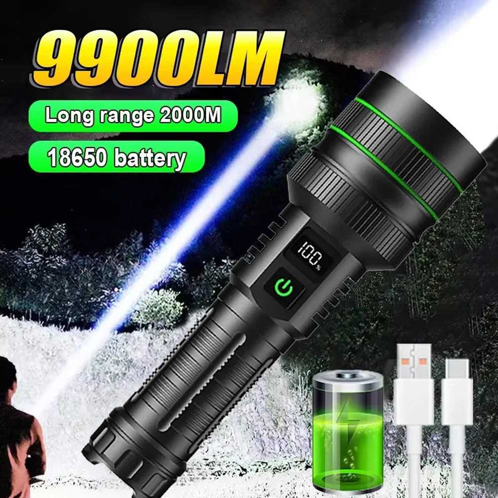 99000000LM Most Powerful Flashlight Rechargeable Flashlight Strong Light Military Tactical Magnet Lantern Camping Hunting TorchXJ250529