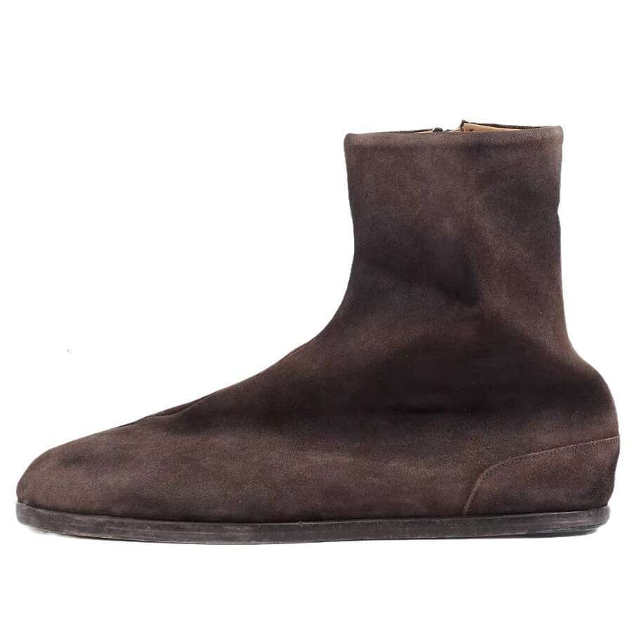 Niche Vintage Suede Flat Sole Pig Trotter Split Toe Martin Short Women 2024 New Chelsea Boots