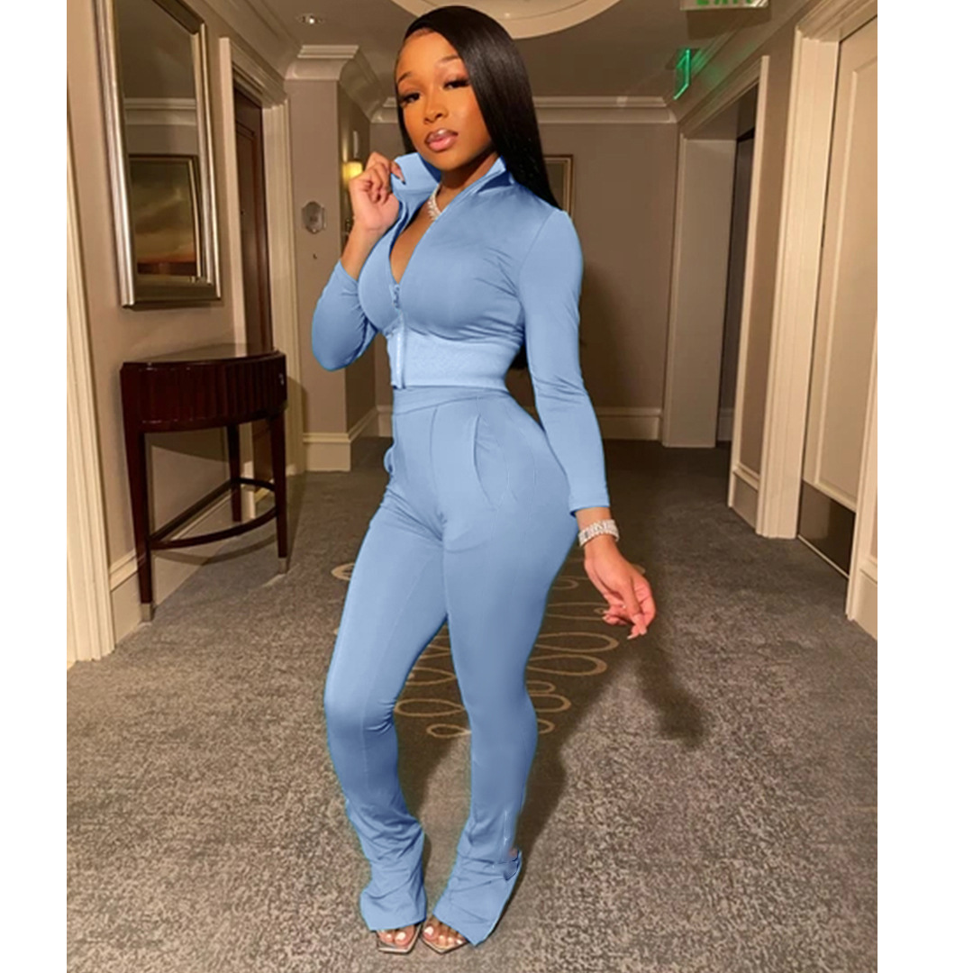 Women designer autumn winter clothing sportswear long-sleeved jackets trousers fashionable and casual solid-color fitness sets women outdoor sports tw