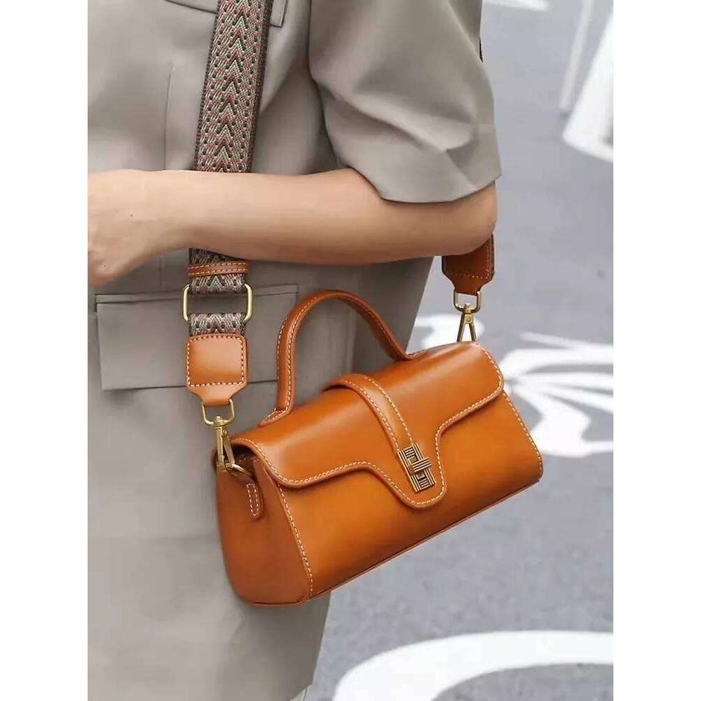 Genuine Leather Bag Women New Retro Design Tote Handbag Solid Color Office Ladies Hasp Single Crossbody Bags Fashion Satchels
