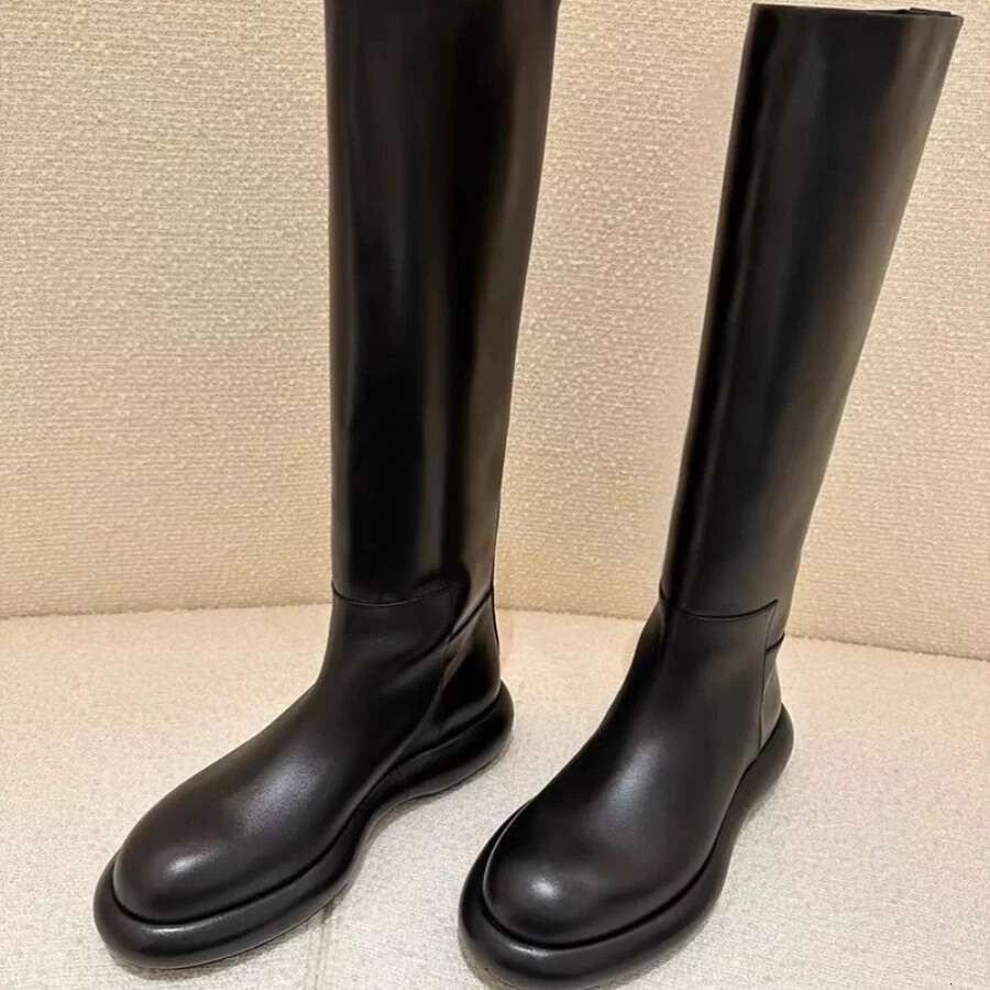 Straight Knight for Women 2024 New Autumn Winter Thick Sole Round Toe Slimming Over-the-Knee Mid-Length High Tube Boots