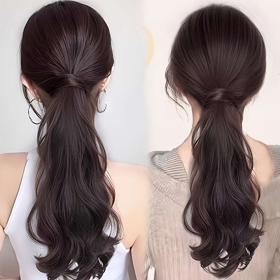 20inch Elegant Wide Synthetic - Heat Resistant Fiber, with Non-Slip Rubber Band, Women's Low Tie Accessory, Suitable for All Ethnicities, Natural