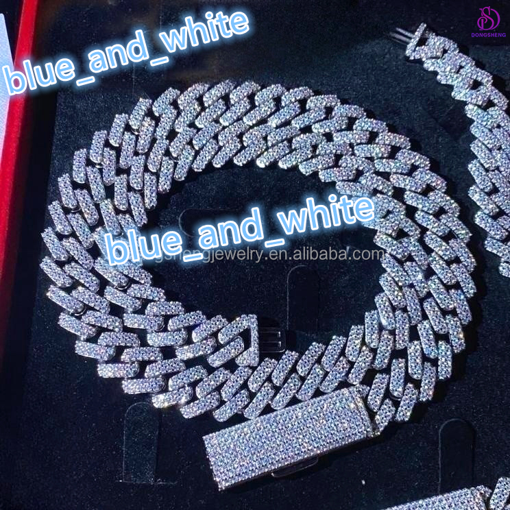 Pass the Diamond test Pen 12mm 13mm 14mm Fashion Jewelry Necklaces 925 Silver Iced Out Vvs Moissanite Diamond Cuban Link Chain